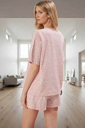 Yazlık Pamuklu Pijama Takımı Çiçek Desenli Waffle Şort Özenle Seçilmiş Uzun Ömürlü