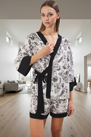 Rahat Viskon Pijama Takımı Çiçek Desenli Regular Kalıp Yazlık Ev Giyim Dayanıklı Malzeme