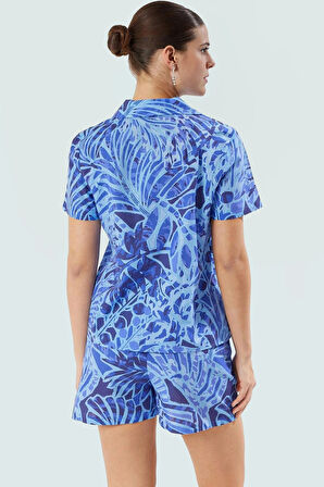 Desenli Pamuk Vual Kadın Yazlık Takım Şort ve Gömlek Nefes Alabilir Dokuma Seçkin Malzeme