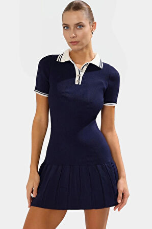 Ramadan Koleksiyonu Bodycon Mini Elbise Triko Kumaş Polo Yaka Yazlık Günlük Kullanım İçin