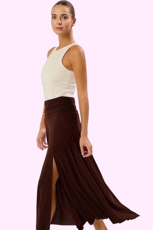 Kadın A line Maxi Etek Yüksek Bel Yırtmaç Detaylı Örme Kumaş Yazlık Rahat Günlük Kombinler