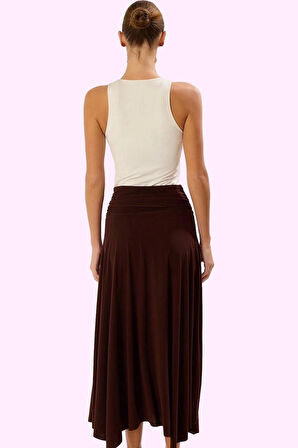 Kadın A line Maxi Etek Yüksek Bel Yırtmaç Detaylı Örme Kumaş Yazlık Rahat Günlük Kombinler