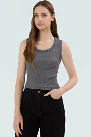 Vücuda Oturan Kolsuz Rejenere Kaşkorse Bluz Havuz Yaka Casual Tarz Özel Tasarım