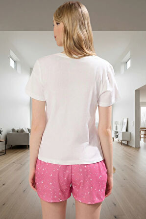 Rahat Ev Giyim Takımı %100 Pamuk Burç Desenli Şortlu Pijama Ve Şık Dayanıklı Malzeme