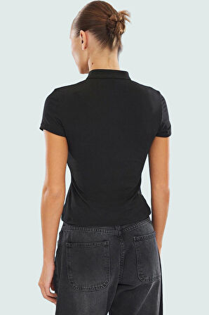 Regular Kalıp Kısa Kollu Polyester Elastan Örme Bluz Casual Şıklığı Zarifane Tasarım Uzun Ömürlü