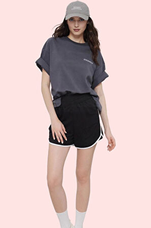 Kadın Spor Şort Polyester Biyeli Detay Renk Bloklu Desen Günlük Kullanım Dayanıklı Malzeme