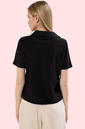 Kadın Örme Bluz Düz Desen Polo Yaka Regular Kalıp Yazlık Günlük Kullanım Dayanıklı Malzeme