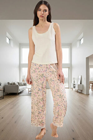 Homewear Dantel Detaylı Viskon Pijama Takımı Trend Tasarım Seçkin Malzeme Günlük Kullanım İçin