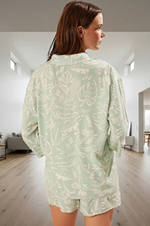 Rahat ve Şık Çiçekli Pijama Takımı %100 Viskon Shally Dokuma Seçkin Malzeme Mükemmel Uyum