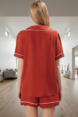 Rahat Yazlık Pijama Takımı Viskoz Şortlu 2'li Set Kullanım Profesyonel Görünüm