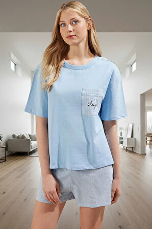 Örme Pamuklu Pijama Takımı Şortlu ve Rahat Kaliteli İşçilik Uzun Ömürlü Zarifane Tasarım