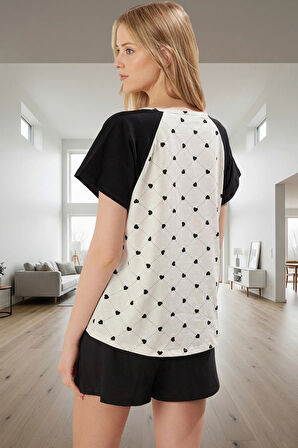 Homewear %100 Pamuklu Pijama Kalpli Desenli Kısa Kollu Rahat Kalıp Zarifane Tasarım Uzun Ömürlü