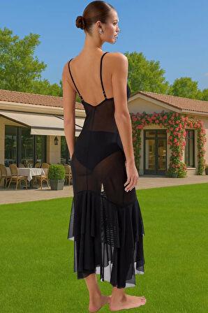 Bodycon V Yaka Maxi Plaj Elbisesi Örme Mesh Kumaş Yazlık Özenle Seçilmiş Yüksek Kalite Özel Tasarım