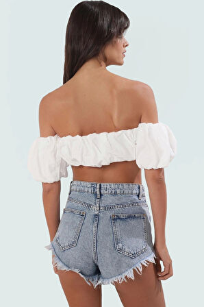 Dokuma Pamuk Bluz Çok Çiçek Desen Carmen Yaka Omzu Yazlık Mükemmel Uyum