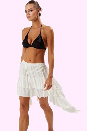 Kadın Yazlık Crinkle Dokuma Fırfırlı Etek Renk Asimetrik Günlük Kullanım Dayanıklı Malzeme