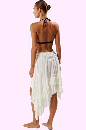 Kadın Yazlık Crinkle Dokuma Fırfırlı Etek Renk Asimetrik Günlük Kullanım Dayanıklı Malzeme