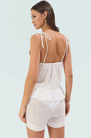 Rahat ve Şık Pamuk Plaj Takımı Havuz Yaka Bluz Şort Dayanıklı Malzeme Premium Kalite