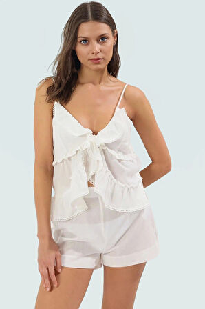 Rahat ve Şık Pamuk Plaj Takımı Havuz Yaka Bluz Şort Dayanıklı Malzeme Premium Kalite