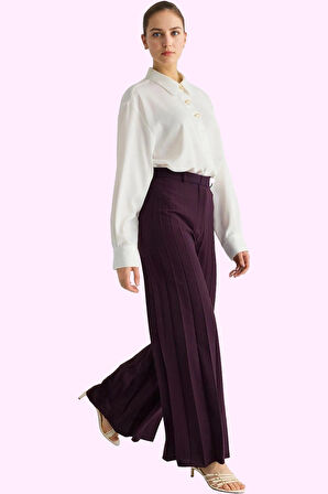 Kadın Dokuma Pantolon Geniş Paça Yüksek Bel Günlük ve Ofis Şıklığı Yaz Aylarının Vazgeçilmezi