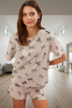 Yazlık Pijama %100 Pamuk Kurdele Desenli Boru Paça Şort Yüksek Kalite Konforlu Kesim