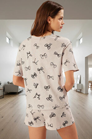 Yazlık Pijama %100 Pamuk Kurdele Desenli Boru Paça Şort Yüksek Kalite Konforlu Kesim