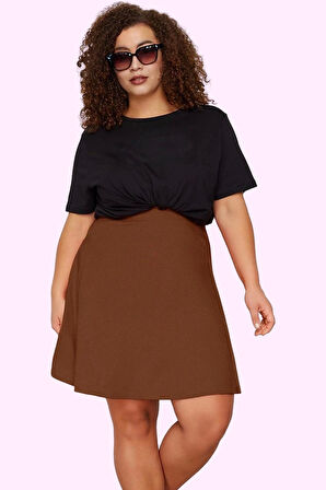 Kadın A line Mini Etek Viskoz Polyester Elastan Lastikli Belli Rahat Günlük Modern Tasarım