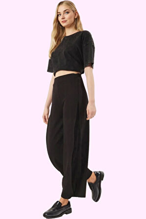 Kadın Regular Örme Pantolon Yüksek Bel Geniş Paça Günlük Stil Hafta Sonu Dayanıklı Malzeme