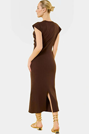 Nefes Alan Triko Midi Elbise 53% Viskoz Bodycon Rahat Seçkin Malzeme Mükemmel Uyum