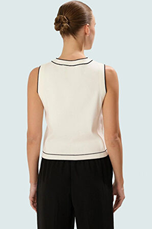 Premium Triko Bluz Bisiklet Yaka Renk Bloklu Kolsuz Basic Siluet Rahat Ve Şık Özel Tasarım