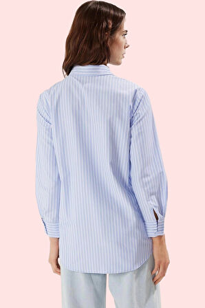 Kadın Regular Boy Çizgili Gömlek Dokuma Kumaş ve İşleme Detaylarıyla Günlük Şıklık Hafta Sonu