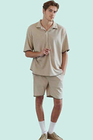 Erkek Kısa Boy Dikiş Detaylı Şort Pamuk Günlük Yaşam İçin Hafta Sonu Yaz Aylarının Vazgeçilmezi