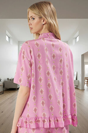 Yazlık Homewear Pijama Takımı; Etnik Desenli Viskon Kumaş Modern Stil Özel Tasarım