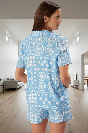 Yaz İçin 2'li Etnik Bohem Pijama Takımı Shally Dokuma Viskon Regular Fit Dayanıklı Malzeme