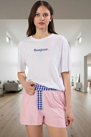 Çizgili Pamuklu Kadın Pijama Takımı; Şık ve Rahat Yazlık Seçkin Malzeme Özel Tasarım