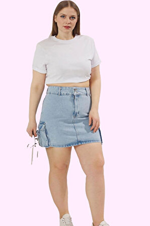 Kadın Yazlık Kısa Denim Etek Pamuk Yüksek Bel A line Günlük Kullanım Yaz Aylarının Vazgeçilmezi