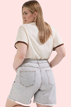 Kadın Büyük Beden Pamuk Denim Şort Yüksek Bel Günlük Stil Hafta Sonu Yaz Aylarının Vazgeçilmezi