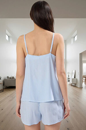 Rahat Yazlık Pijama Çizgili Dokuma Viskoz Atlet Şort Takımı Premium Kalite Trend Tasarım