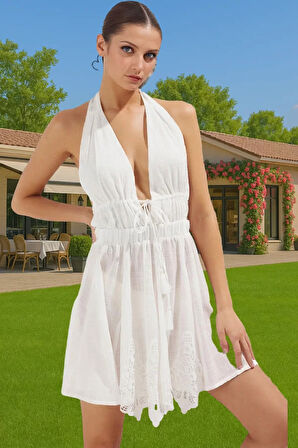 Yazlık Pamuklu Viskoz Keten Görünümlü Plaj Elbisesi Seçkin Malzeme Premium Kalite Konforlu Kesim