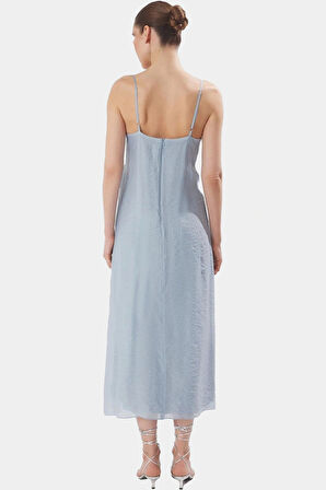 Dokuma Crinckle Organze Maxi Elbise V Yaka Fırfır Detay Astarlı Şık Yazlık Özel Tasarım