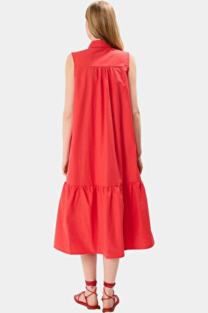 Polyester Dokuma Midi Elbise Gömlek Yaka Düz Kesim Rahat Özenle Seçilmiş Mükemmel Uyum