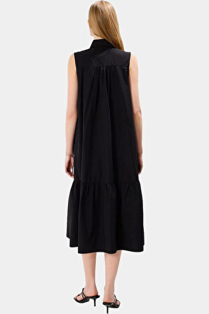 Polyester Dokuma Midi Elbise Gömlek Yaka Düz Kesim Rahat Özenle Seçilmiş Mükemmel Uyum