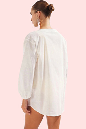 Kadın Yazlık Pamuk A line Plaj Gömleği Keten Dokuma Rahat Günlük Kullanım Kaliteli Malzeme