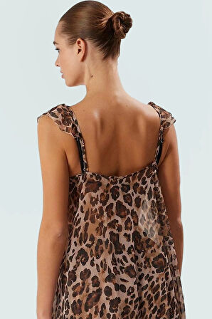 Yazlık Şifon Leopar Desenli Plaj Takımı Yelek ve Şort Rahat Nefes Alabilir Uzun Ömürlü