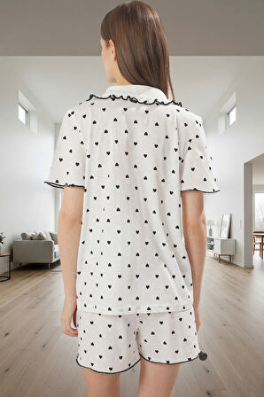 Rahat Kalpli Pijama %100 Pamuk Regular Kalıp Fırfır Detay Yazlık Şortlu Şık Görünüm Modern Stil