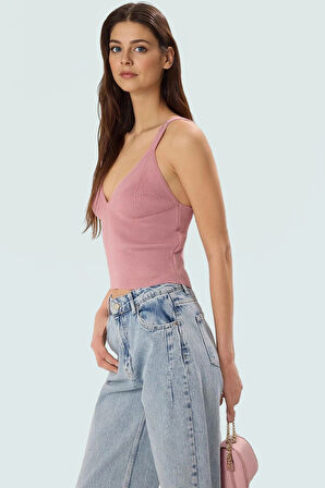 Rahat Triko Bluz V Yaka Kolsuz Fitted Günlük Kullanım Mükemmel Uyum Özel Tasarım