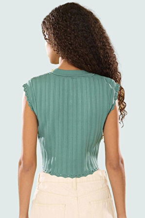 Yazlık Kadın Bisiklet Yaka Ajurlu Crop Bluz Triko İnce Uzun Ömürlü Mükemmel Uyum Rahat Ve Şık