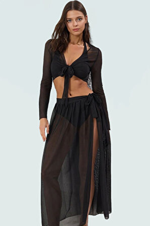 Plaj için İdeal Örme Mesh Bluz Etek Takım Dik Yaka Uzun Ömürlü Profesyonel Görünüm