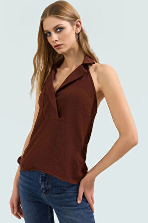 Yazlık Pamuklu Polyester Bluz Kolsuz Ceket Yaka Regular Kesim Profesyonel Görünüm