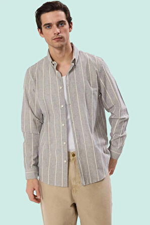 Erkek Basic Siluet Dokuma Gömlek Uzun Kollu Çizgili Pamuk Günlük Şıklık Yaz Aylarının Vazgeçilmezi