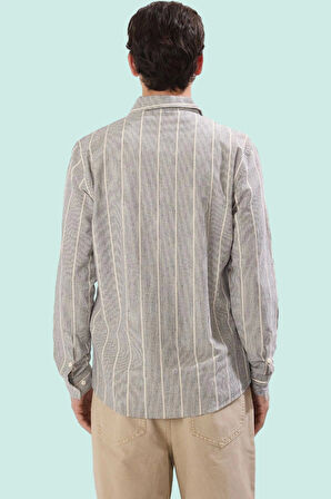 Erkek Basic Siluet Dokuma Gömlek Uzun Kollu Çizgili Pamuk Günlük Şıklık Yaz Aylarının Vazgeçilmezi